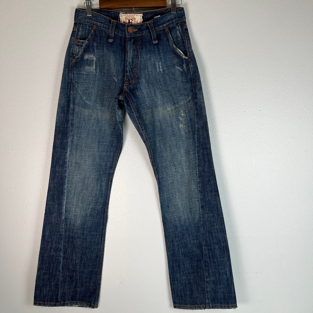 Division E Distressed Jeans 33 Boot Cut Embroidered Pockets